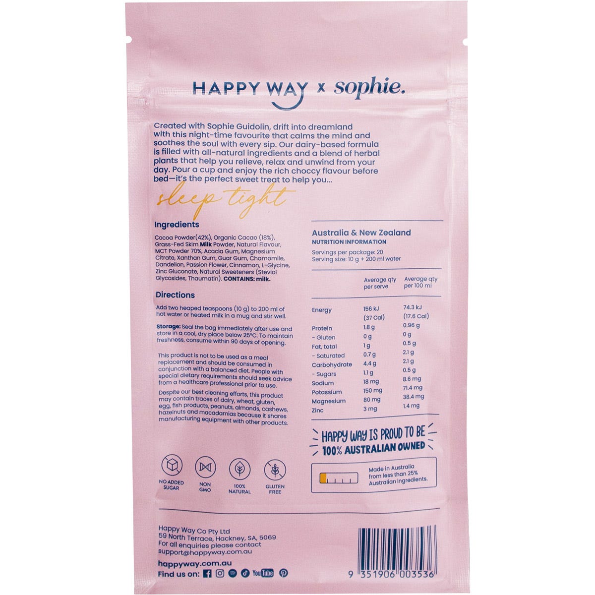 Happy Way Sophie's Sleep Tight Hot Choccy Whey 200g