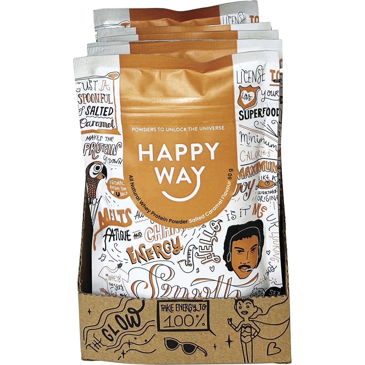 Happy Way Whey Protein Powder Salted Caramel 6x60g