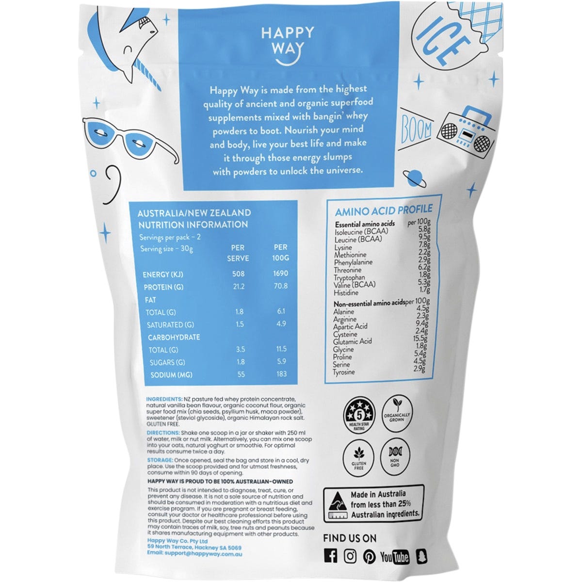 Happy Way Whey Protein Powder Vanilla 6x60g