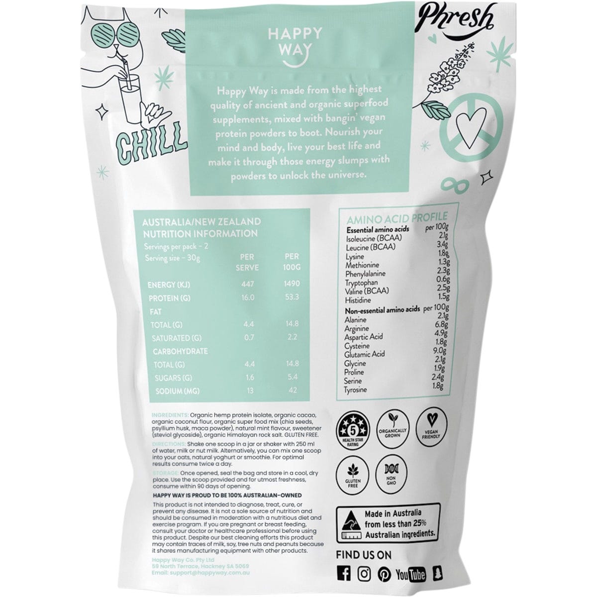 Happy Way Hemp Protein Powder Cacao Mint 6x60g