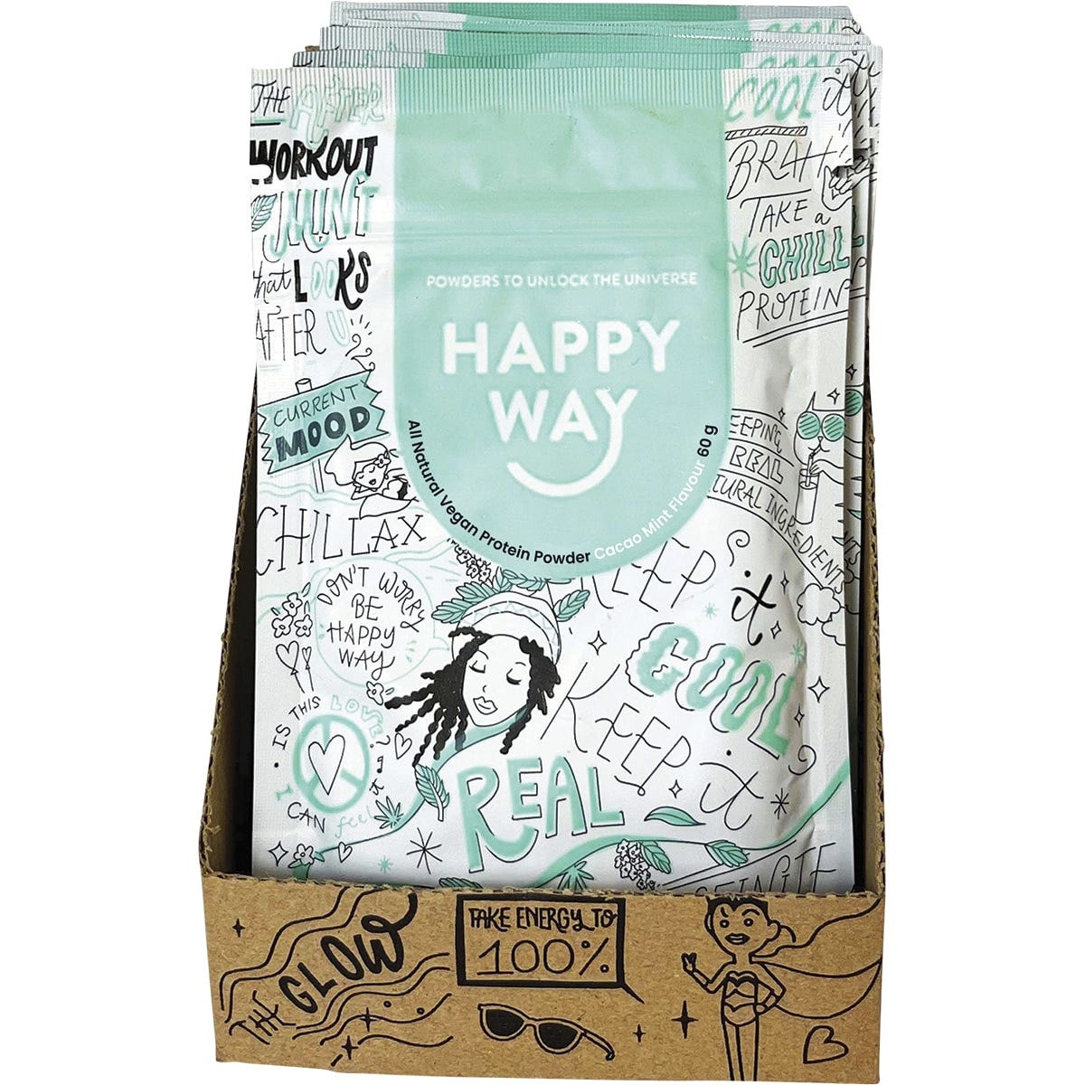 Happy Way Hemp Protein Powder Cacao Mint 6x60g