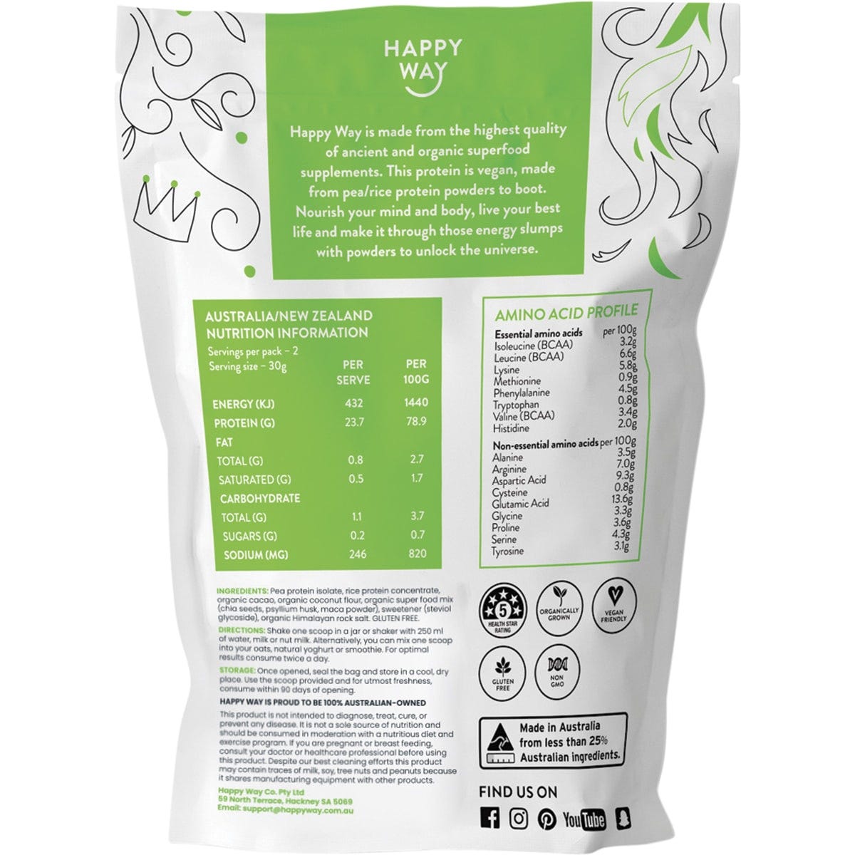 Happy Way Vegan Protein Powder Chocolate 6x60g