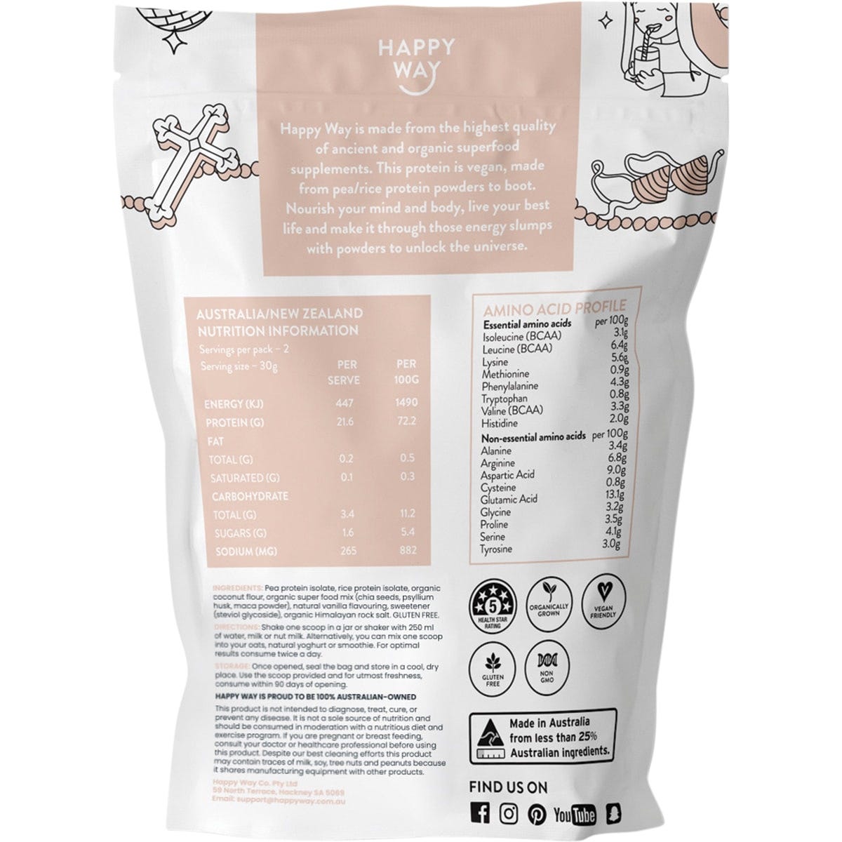 Happy Way Vegan Protein Powder Vanilla 6x60g