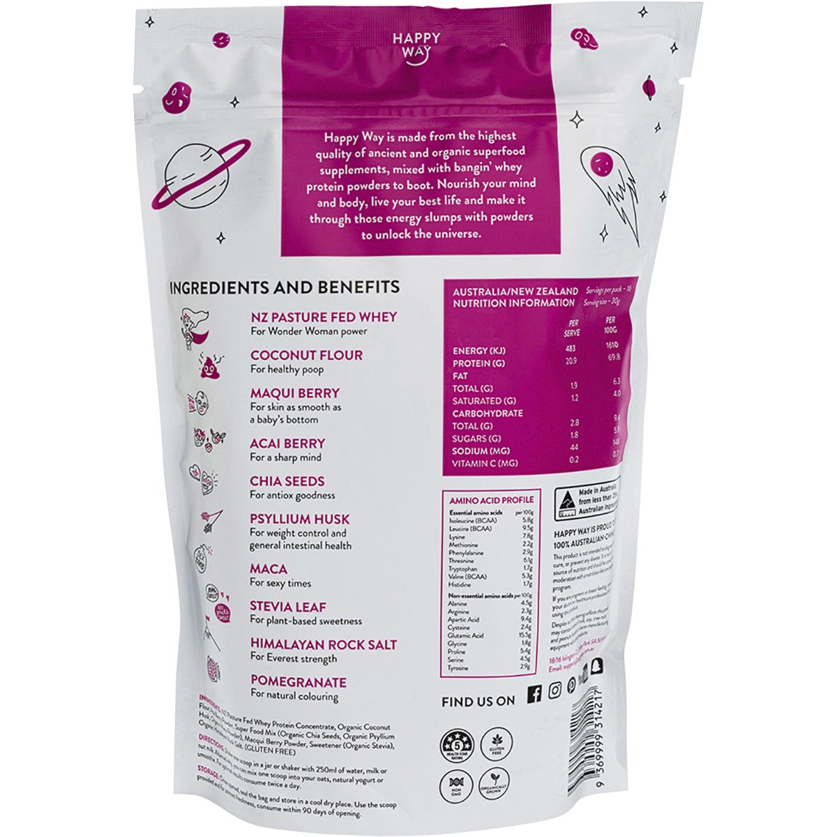 Happy Way Whey Protein Powder Berry 500g