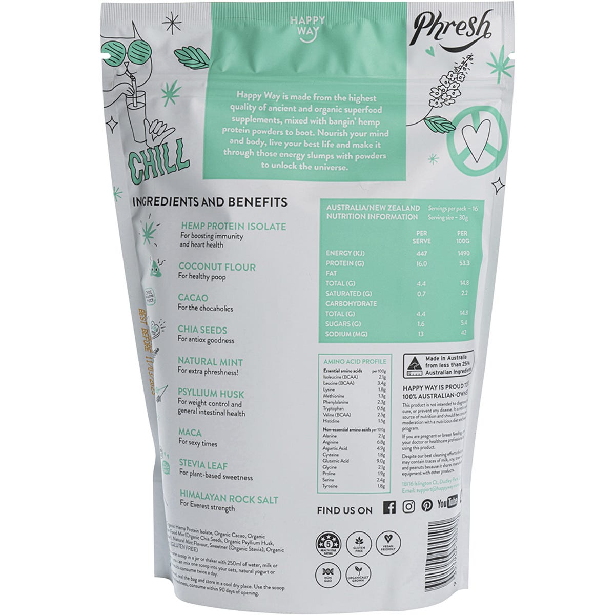 Happy Way Hemp Protein Powder Cacao Mint 500g