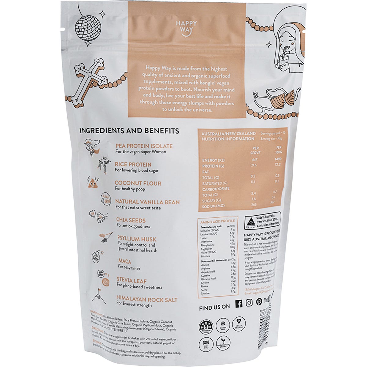 Happy Way Pea Protein Powder Vanilla 500g