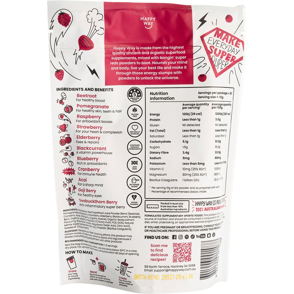 Happy Way Super Reds Powder Raspberry 200g