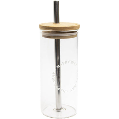 Happy Way Glass Tumbler with Stainless Steel Straw 580ml