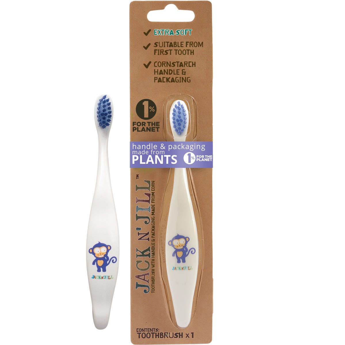 Jack N' Jill Toothbrush Children Monkey Biodegradable x8