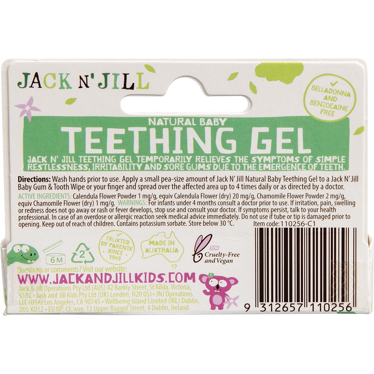 Jack N' Jill Teething Gel 4 Months + 6x15g