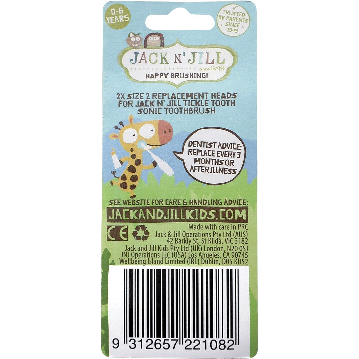 Jack N' Jill Replacement Heads Sonic Toothbrush Tickle Tooth 8x2pk