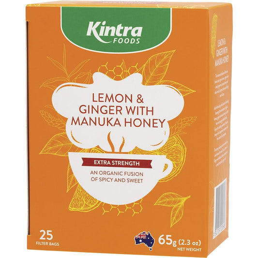 Kintra Foods Herbal Tea Bags Lemon & Ginger with Manuka Honey 25pk