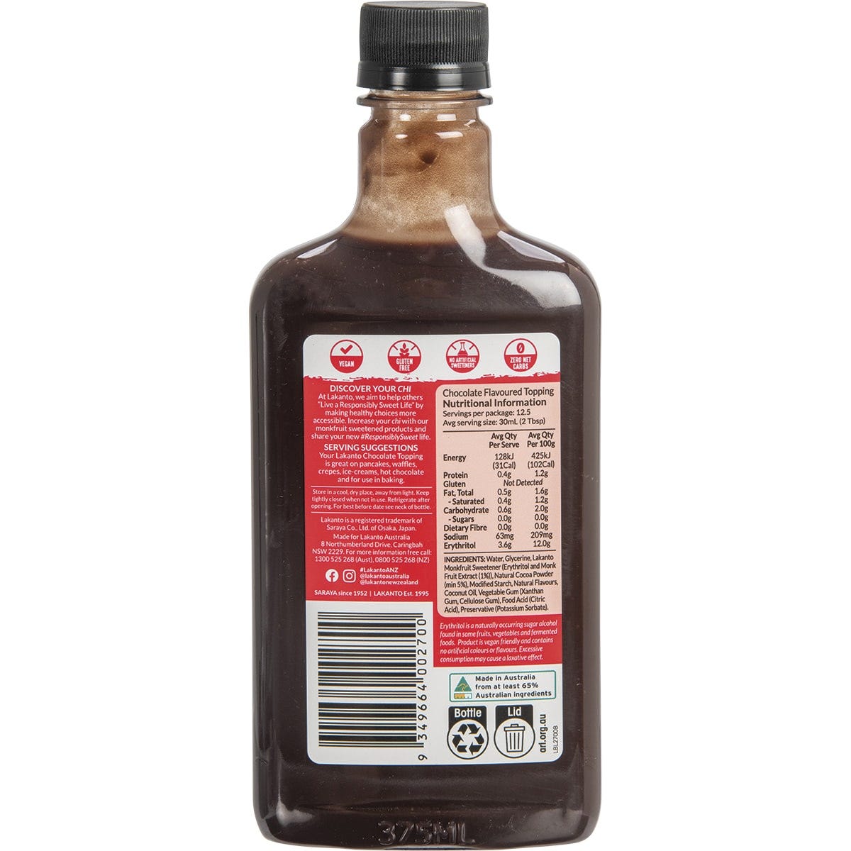 Lakanto Chocolate Flavoured Topping with Monkfruit Sweetener 375ml