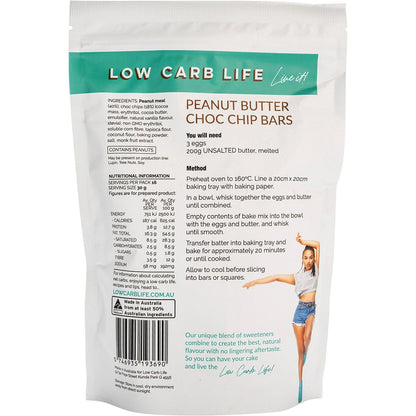 Low Carb Life Peanut Butter Choc Chip Bars Keto Bake Mix 300g