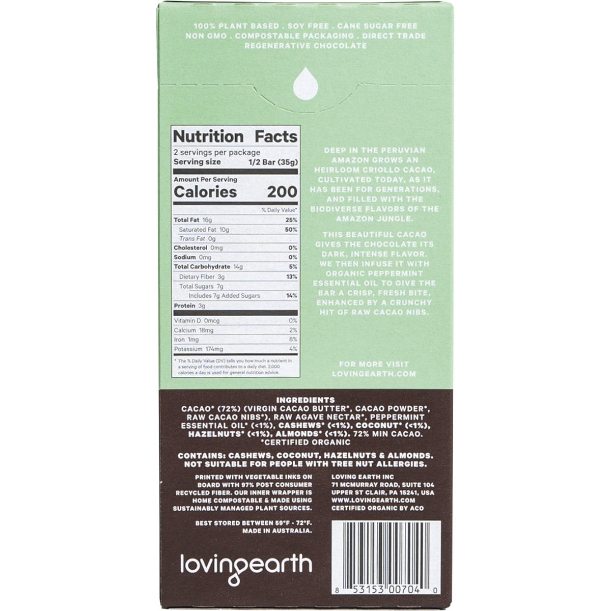 Loving Earth Mint Dark Chocolate Truffle Peppermint Essential Oil 11x80g