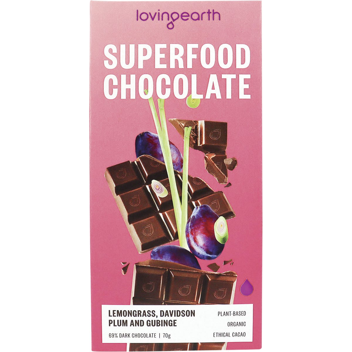 Loving Earth Superfood Chocolate Lemongrass, DavidsonPlum, Gubinge 11x70g