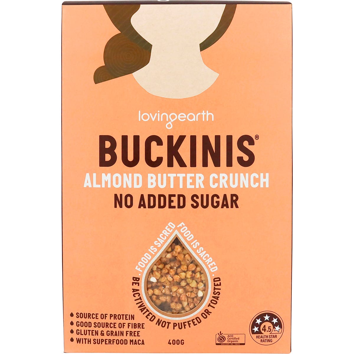 Loving Earth Buckinis Almond Butter Crunch No Added Sugar 400g