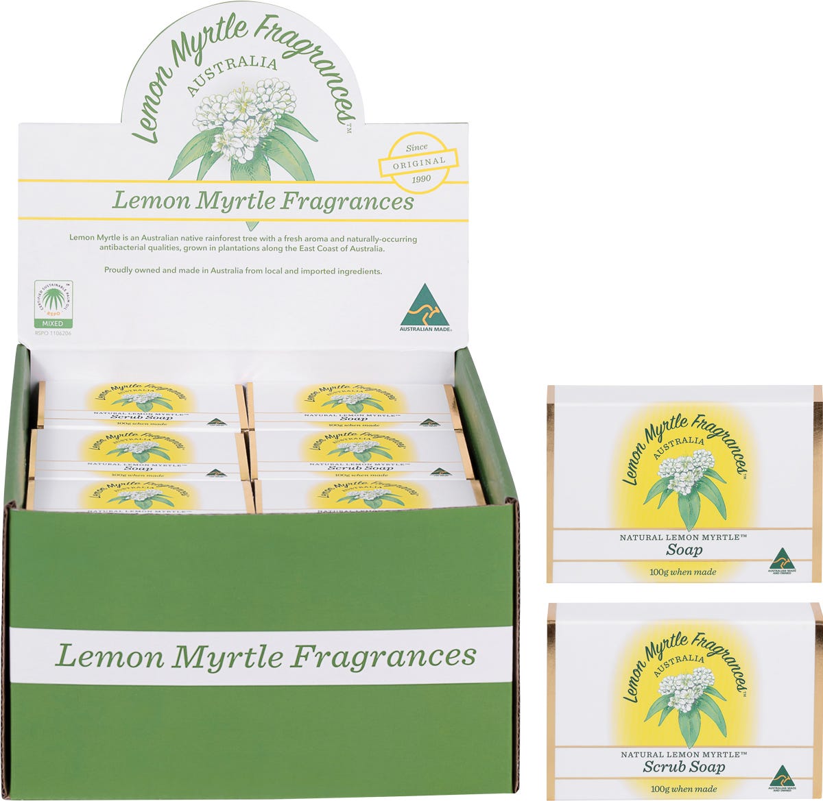 Lemon Myrtle Fragrances Soap Mixed Plain & Exfoliant 24x100g