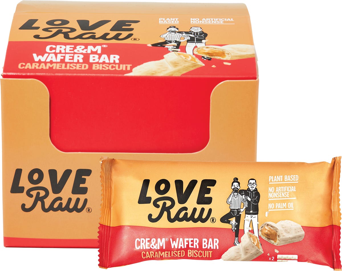 LoveRaw Cre&m Wafer Bar Caramelised Biscuit 12x45g