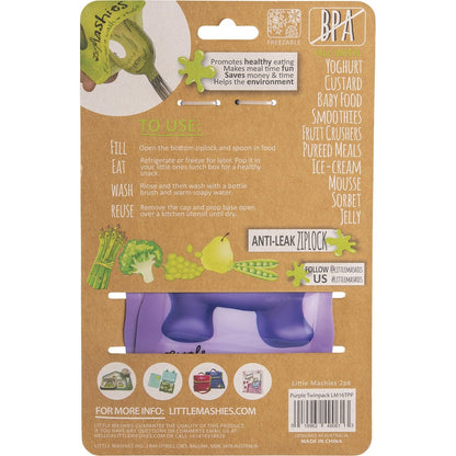 Little Mashies Reusable Squeeze Pouch Purple 2x130ml