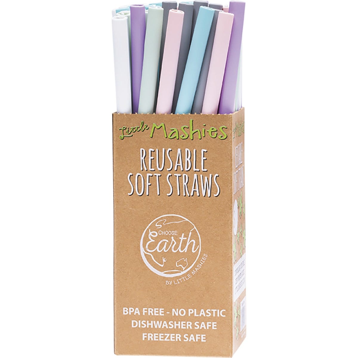 Little Mashies Reusable Soft Silicone Straws Display + Brushes x50