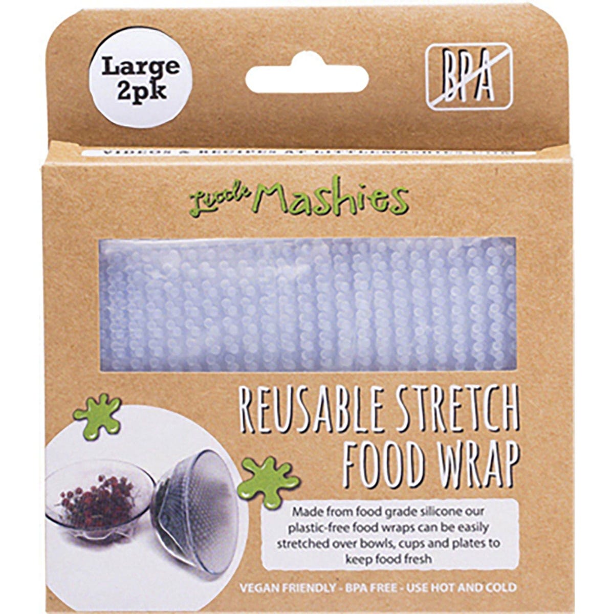 Little Mashies Reusable Stretch Silicone Food Wrap L (25cm x 25cm) 2pk