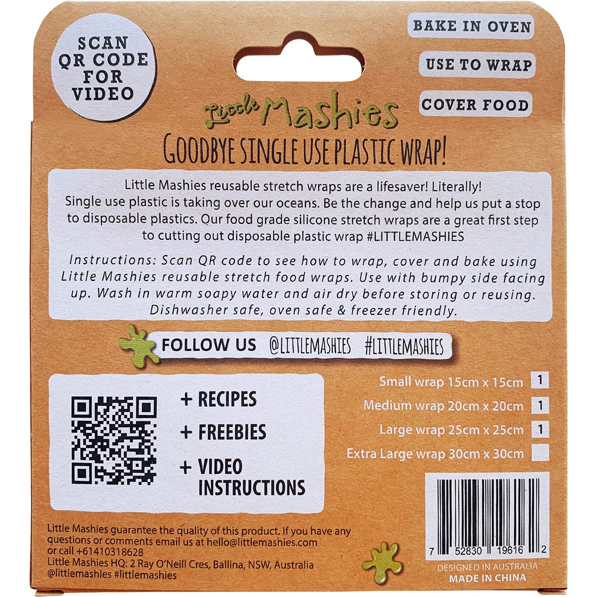 Little Mashies Reusable Wrap, Bake & Cover S, M & L 3pk