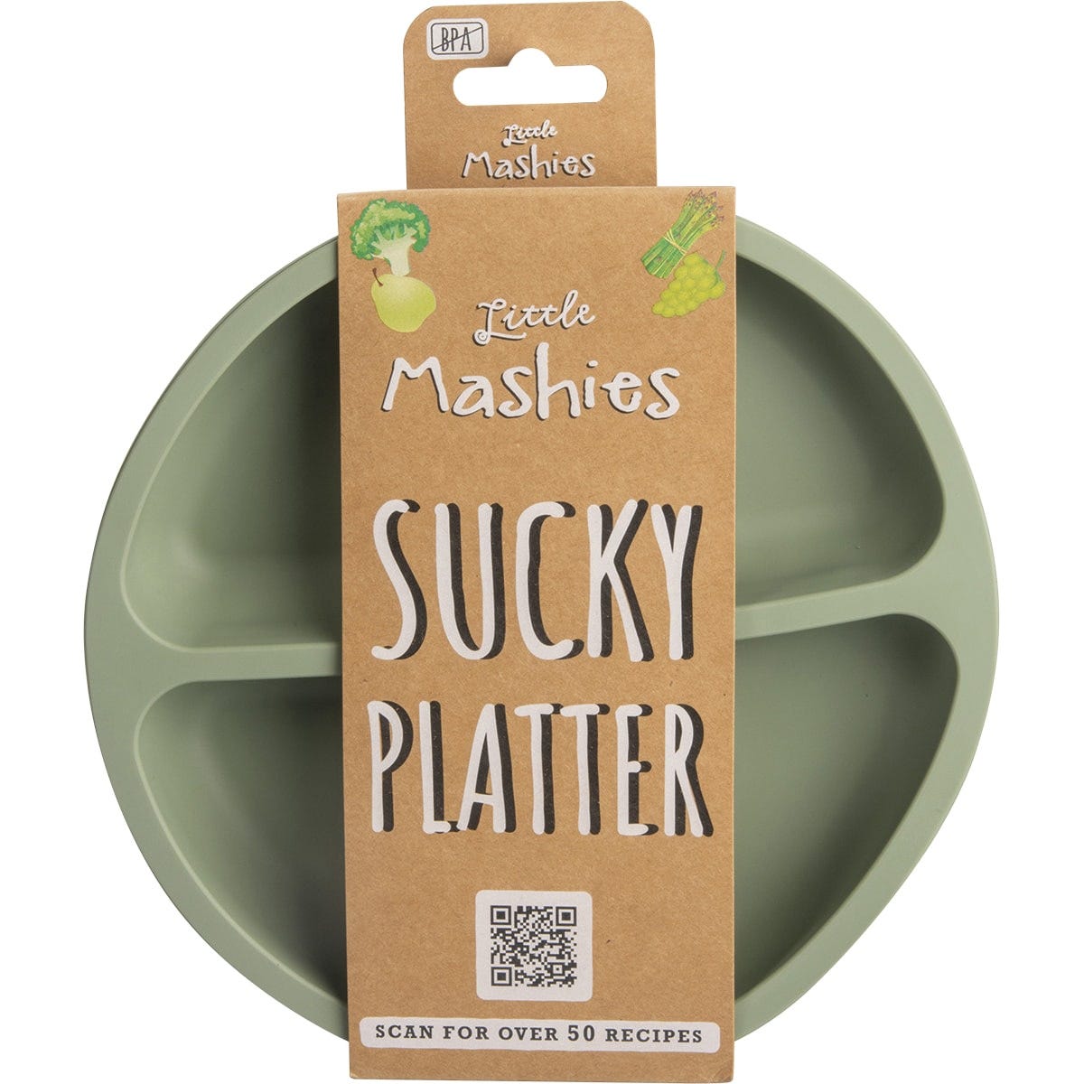 Little Mashies Silicone Sucky Platter Plate Olive