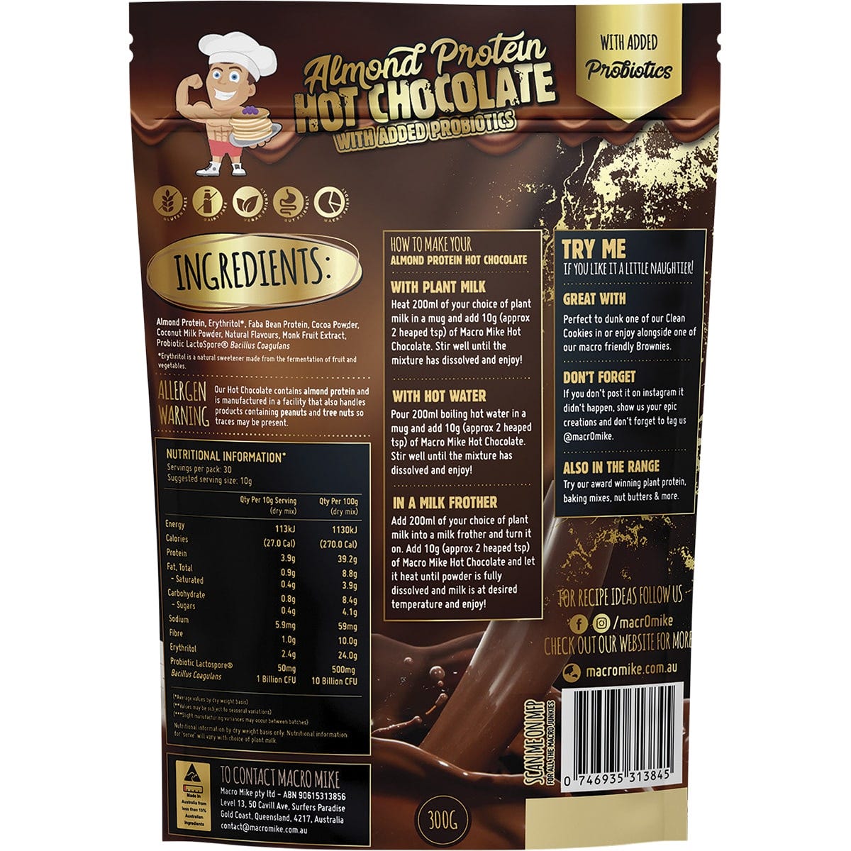 MACRO MIKE Protein Hot Chocolate Almond with Probiotics 300g