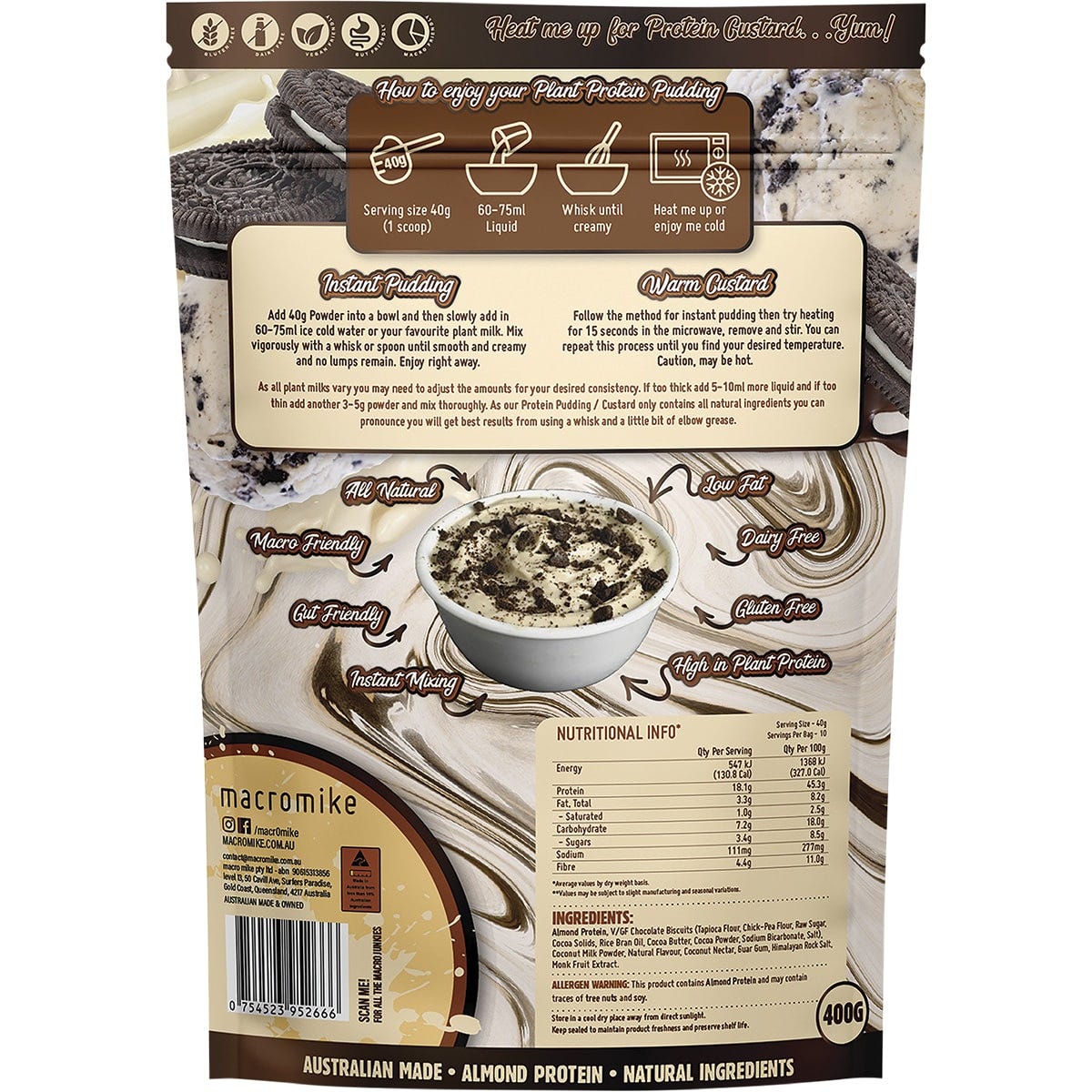 MACRO MIKE Plant Protein Pudding Cookies & Cream 400g