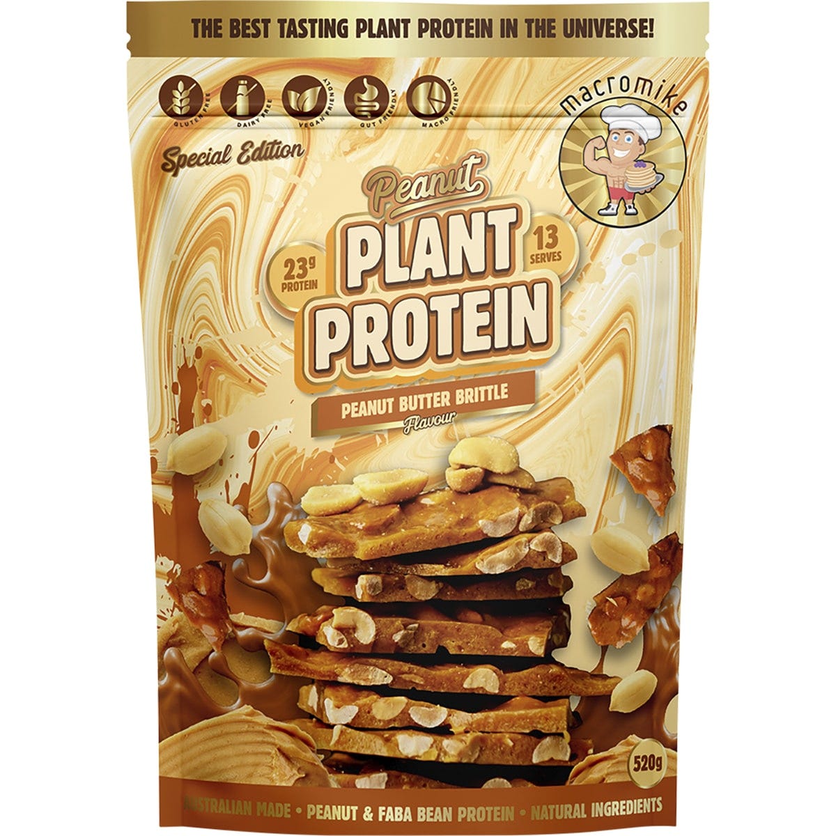 MACRO MIKE Peanut Plant Protein Peanut Butter Brittle 520g