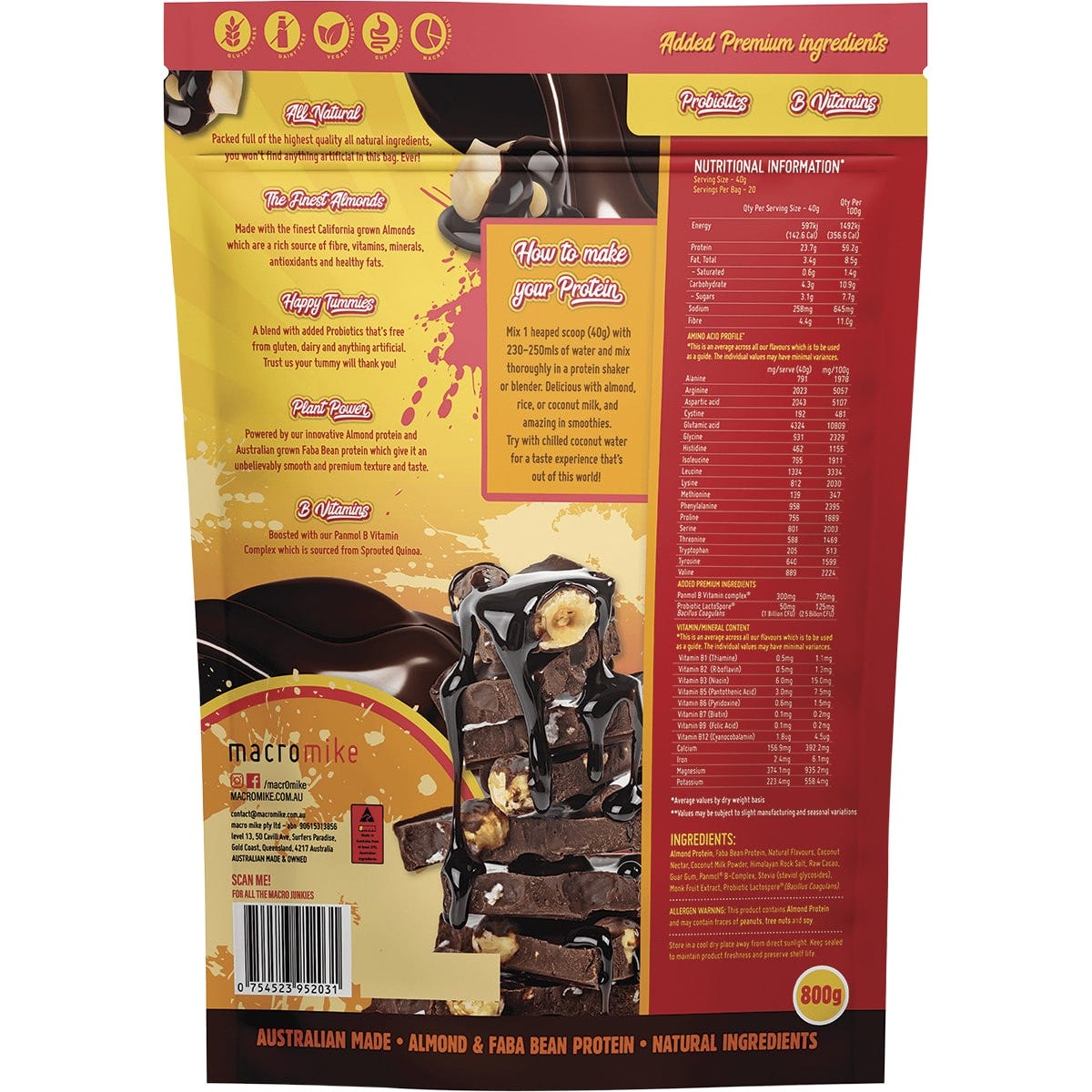 MACRO MIKE Premium Almond Protein Choc Hazelnut 800g