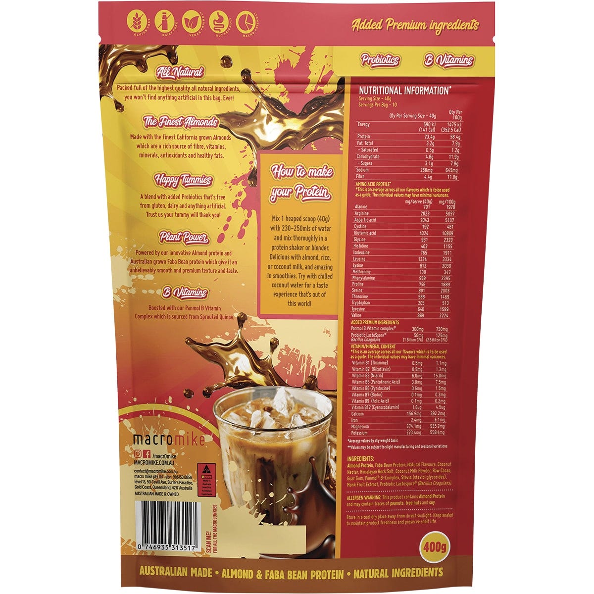 MACRO MIKE Premium Almond Protein Iced Mocha Latte 400g