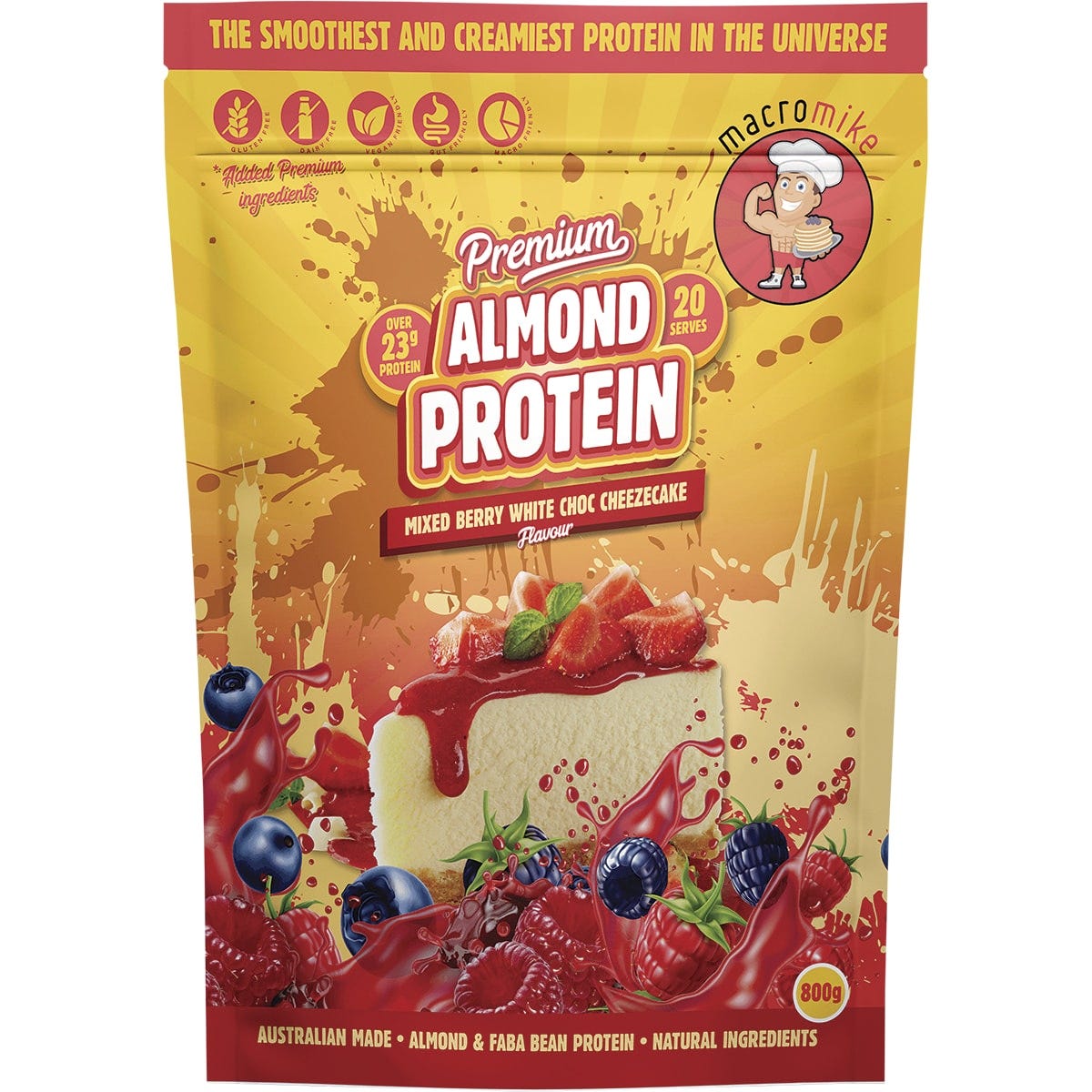 MACRO MIKE Premium Almond Protein Berry White Choc Cheezecake 800g