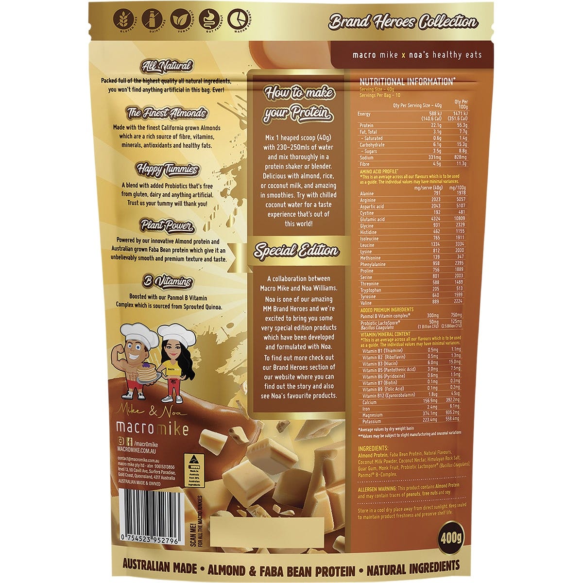 MACRO MIKE Premium Almond Protein Caramelised White Choc 400g