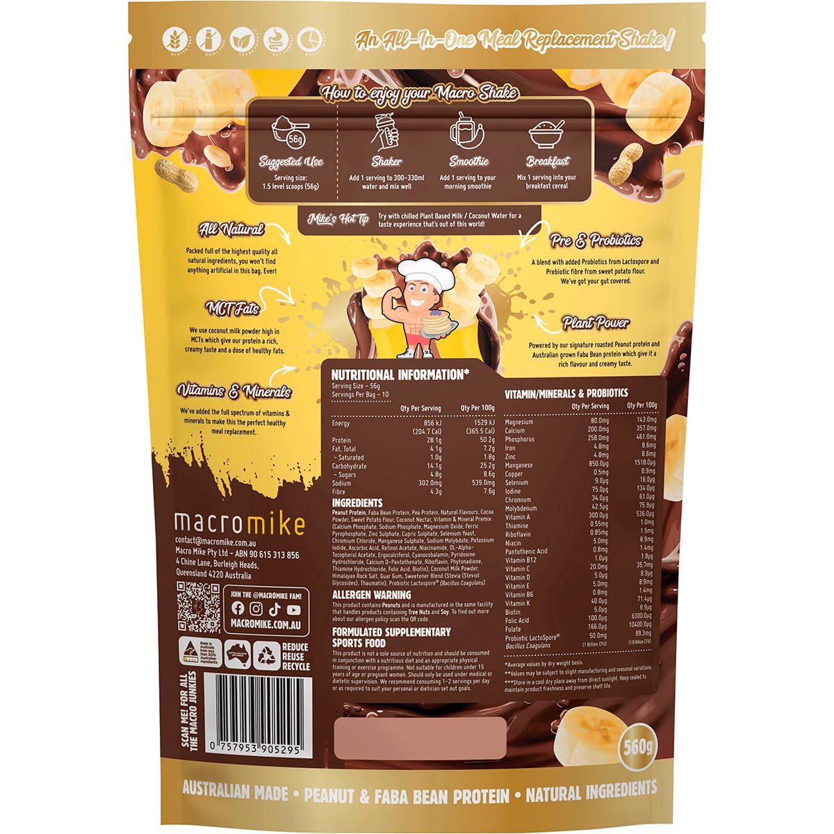 MACRO MIKE The Macro Shake Meal Replacement PB Chocolate Banana 560g