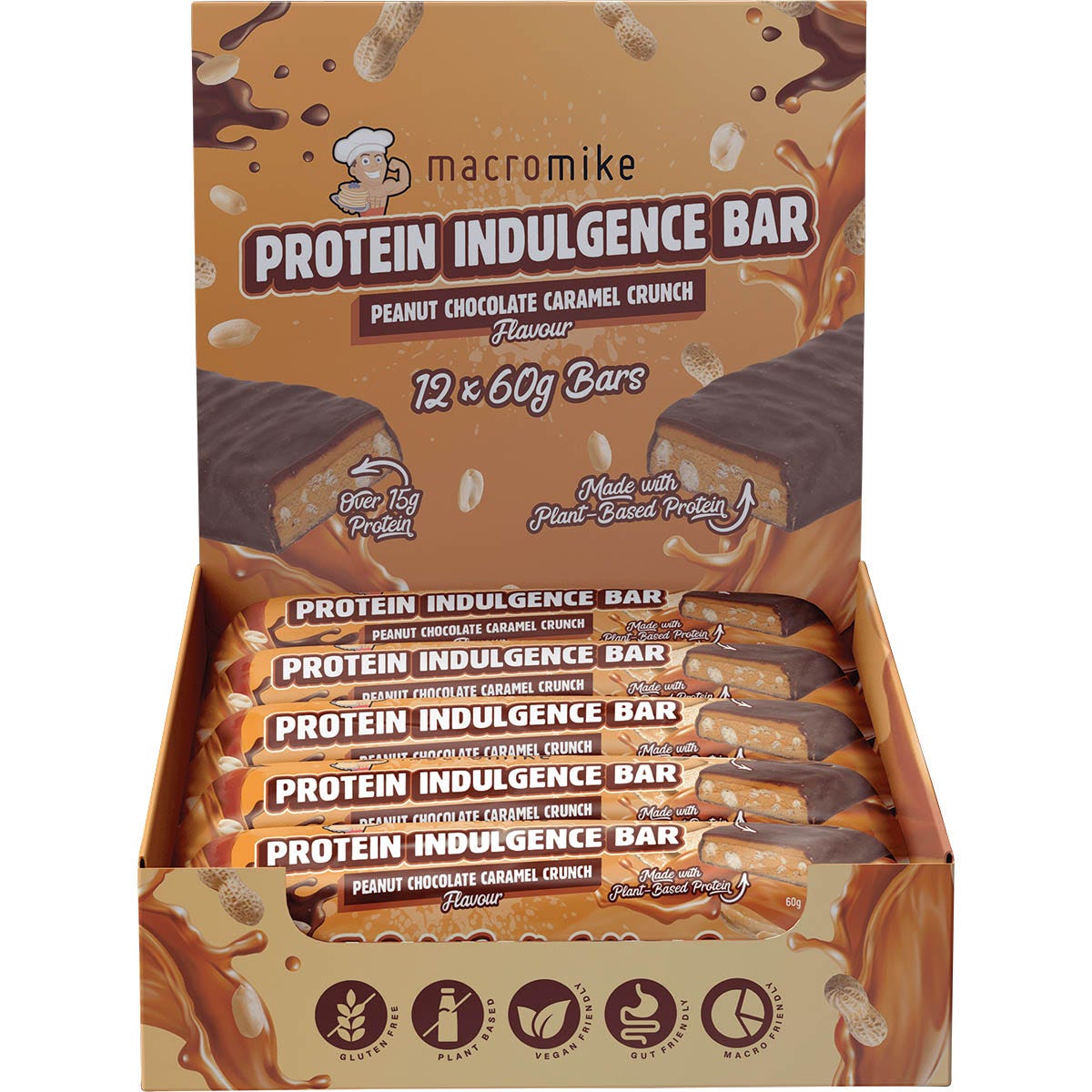 MACRO MIKE Protein Indulgence Bar Peanut Chocolate Caramel 12x60g