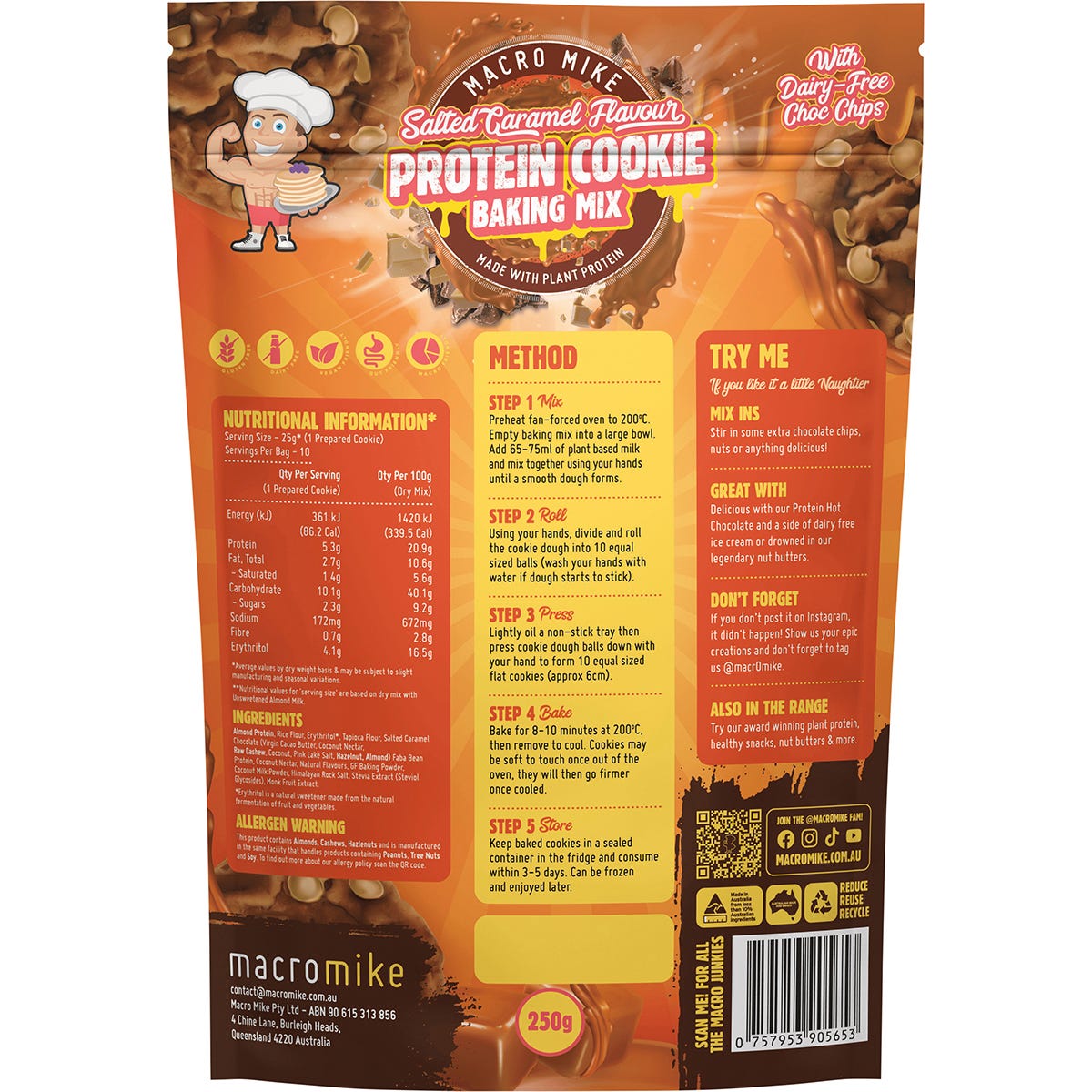 MACRO MIKE Cookie Baking Mix Almond Protein Salted Caramel 250g