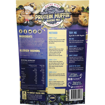 MACRO MIKE Muffin Baking Mix Almond Protein Blueberry White Choc 250g