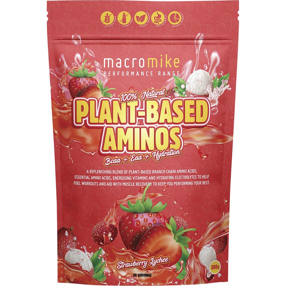 MACRO MIKE Plant-Based Aminos Strawberry Lychee 300g