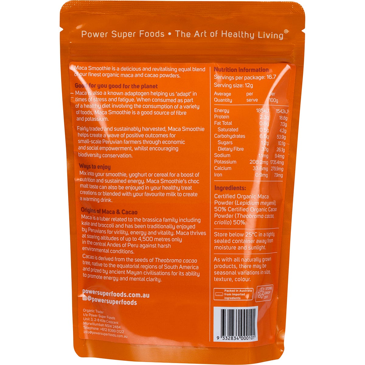 Power Super Foods Maca Smoothie The Origin Series Maca & Cacao 200g