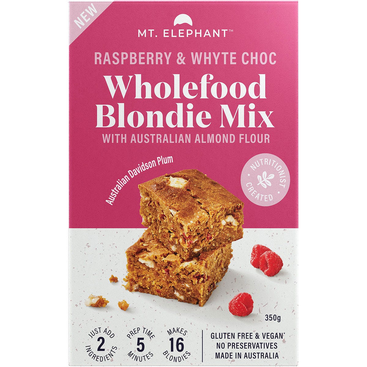 Mt. Elephant Wholefood Blondie Mix Raspberry & Whyte Choc 5x350g