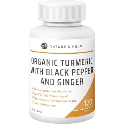 Nature's Help Organic Turmeric Capsules with Black Pepper & Ginger 120 Caps