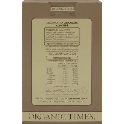 Organic Times Milk Chocolate Almonds 150g