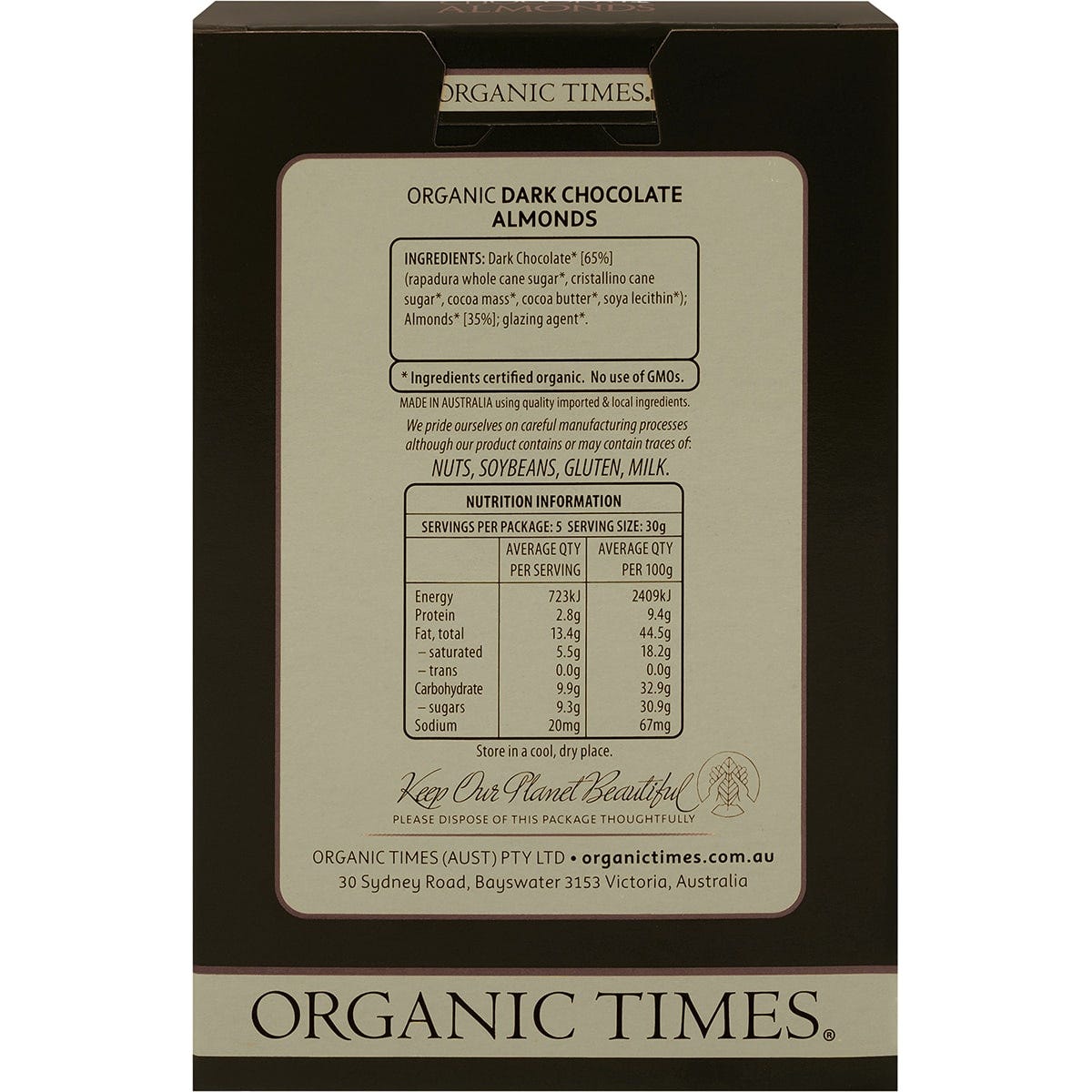 Organic Times Dark Chocolate Almonds 150g