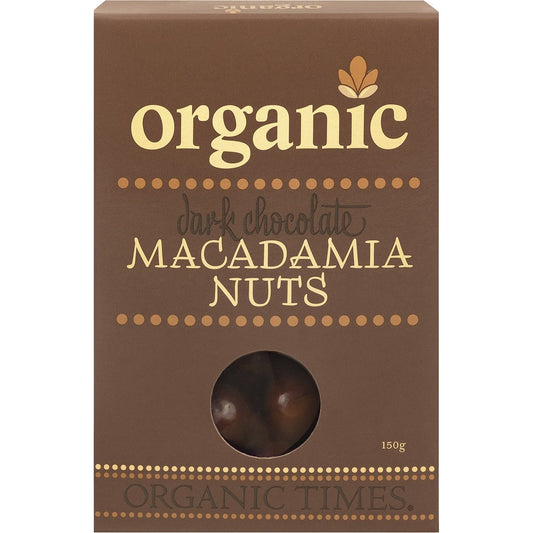 Organic Times Dark Chocolate Macadamia Nuts 150g