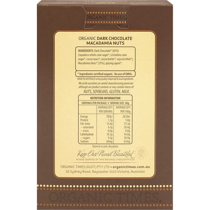 Organic Times Dark Chocolate Macadamia Nuts 150g