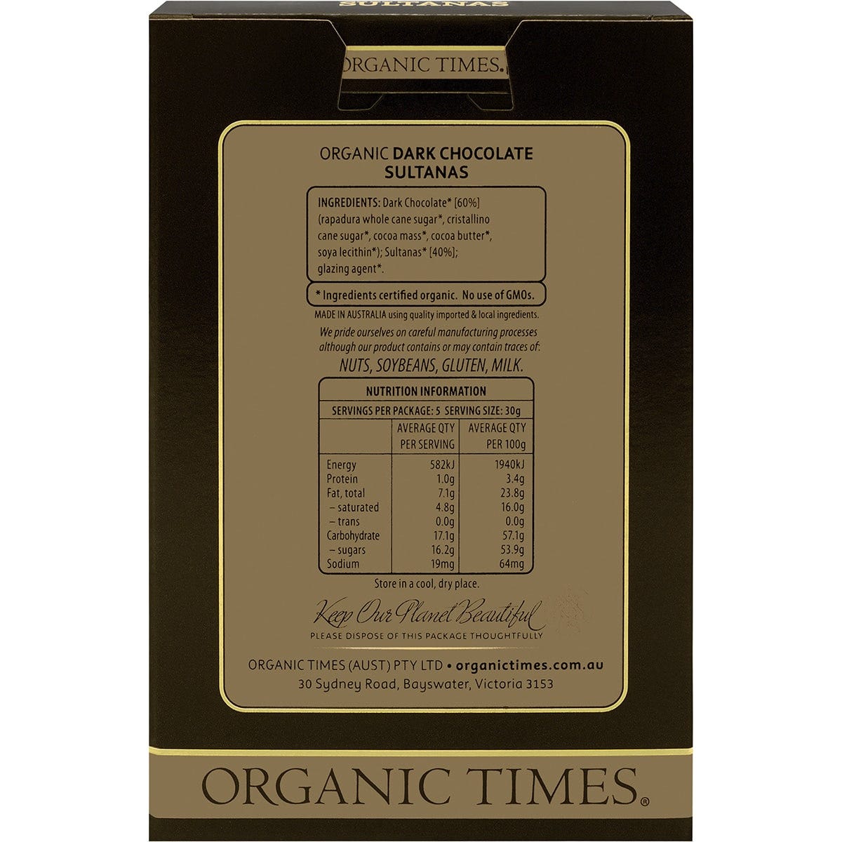 Organic Times Dark Chocolate Sultanas 150g