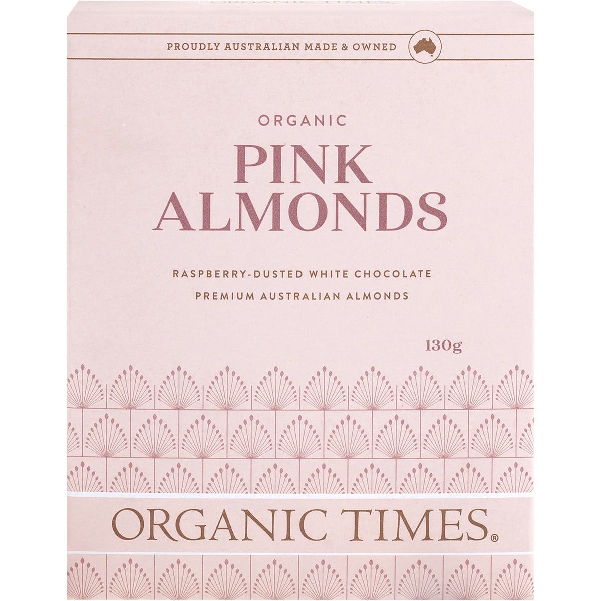 Organic Times Pink Raspberry Dusted White Choc Almonds 130g