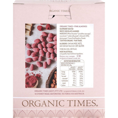 Organic Times Pink Raspberry Dusted White Choc Almonds 130g